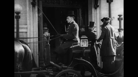 Officers getting out of horse cart Stock Footage