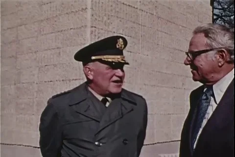 Officers interact with each other outside campus quarters of Army Personnel-1973 Stock Footage 112189907