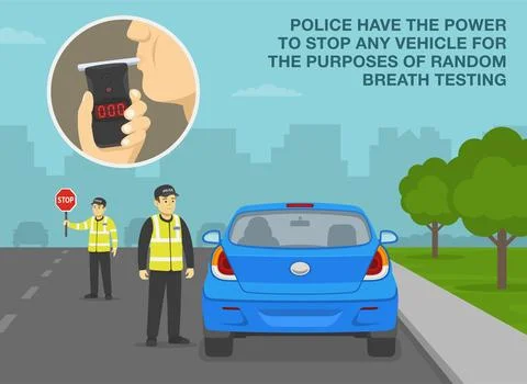 Officers stop a driver at check point. Roadside drug and alcohol testing. Ilustración de archivo