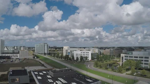 Offices and Clouds Pan Shot from the Roof Stock Footage 95758935