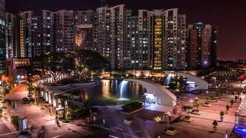 Offices &amp; apartments in Brigade Gateway in front of the World Trade Center and O Video stock 118858573
