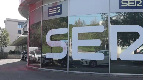 Offices of Spanish broadcaster Cadena Ser defaced with paint in Basque region, S 스톡 동영상 333184842