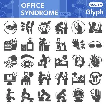 Officesyndrome solid icon set, human syndrome symbols collection or sketches Stock Illustration