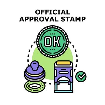Official approval stamp concept with various tools Stock Illustration
