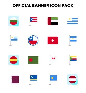 Official Banner Flat Bundle Icons Pack Stock Illustration