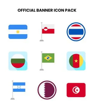 Official Banner Flat Vector Icons Pack Stock Illustration