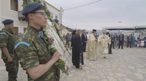 Official ceremony and procession of St. Constantine in Kastelorizo. GOPR0099-07 Stock Footage 102501198