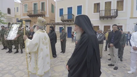 Official ceremony and procession of St. Constantine in Kastelorizo. GOPR0099-05 Video stock 102501236