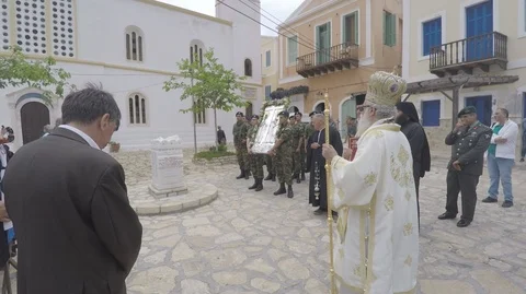 Official ceremony and procession of St. Constantine in Kastelorizo. GOPR0099-03 스톡 동영상 102501257