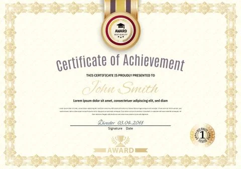 Official certificate of a4 format with beige border, Official simple blank. G Stock Illustration