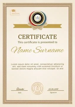 Official certificate with beige simple border. Business beige modern design Stock Illustration