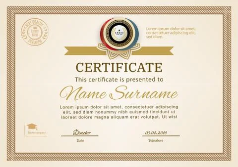 Official certificate with beige simple border. Business beige modern design Stock Illustration