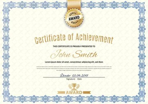 Official certificate with blue simple border. Business beige modern design. Gold Stock-Illustration