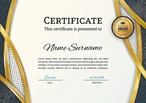Official certificate with gold arc elements. Business luxury modern design. Gold Stock Illustration