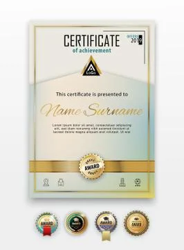Official certificate with gold design elements. Business clean modern design Stock Illustration