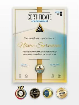 Official certificate with gold design elements. Business clean modern design Stock Illustration