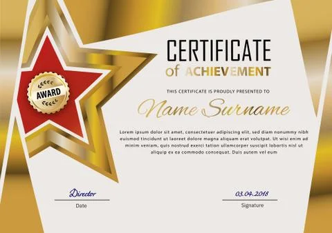 Official certificate with gold design elements and gold red star. Business Stockillustratie
