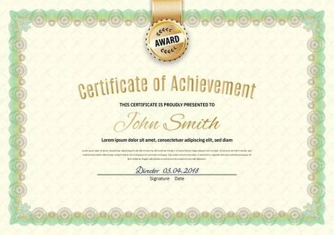 Official certificate with green simple border. Business beige modern design Stock Illustration