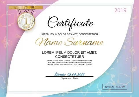 Official certificate. Holographic gradient mesh background with marble stains. Stock Illustration