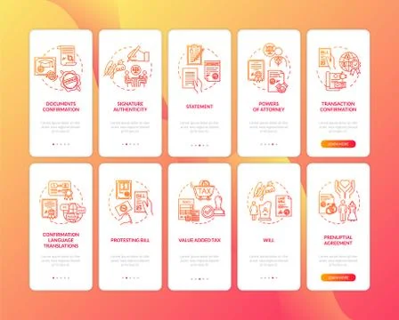 Official certification onboarding mobile app page screen with concepts set Stock Illustration