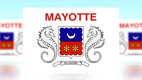 Official coat of arms of Mayotte featuring two seahorses and a shield with .. Stock-Footage 343662120