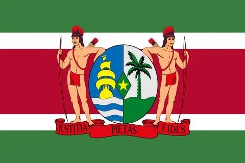 The official current flag and coat of arms of Republic of Suriname. State f.. Stock Illustration