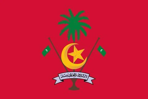 The official current flag and coat of arms of Republic of Maldives. State fla Stock Illustration