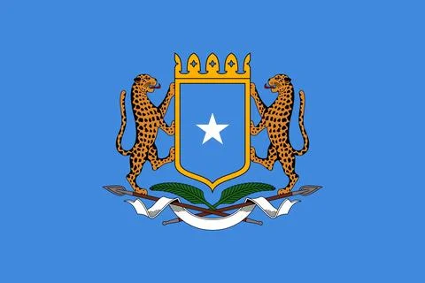 The official current flag and coat of arms of Federal Republic of Somalia. .. Stock Illustration