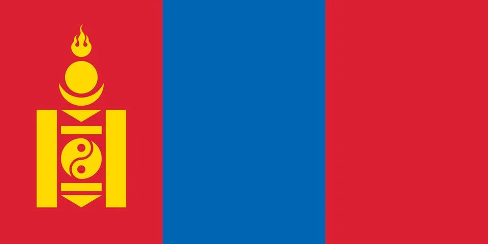 The official current flag of Mongolia. State flag of Mongolia. Illustration. Stock Illustration