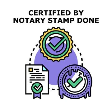 Official document authentication process with notary stamp Stock Illustration
