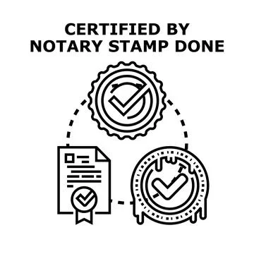 Official document authentication process with notary stamp Stock Illustration