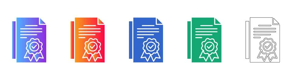 Official Document Certificate Icon Set Stock Illustration