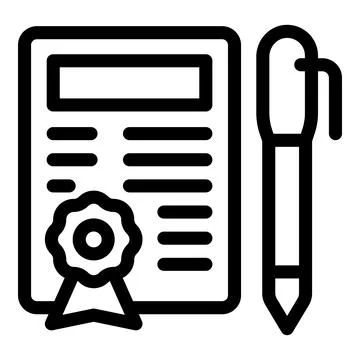 Official document with stamp and pen showing agreement being signed Stock Illustration