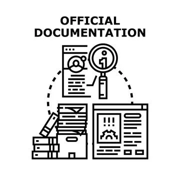 Official documentation process with data storage and information searching Stock Illustration