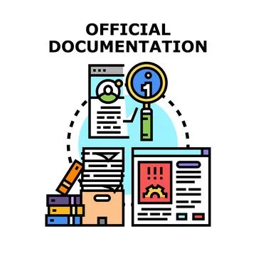 Official documentation process with data storage and information searching Stock Illustration