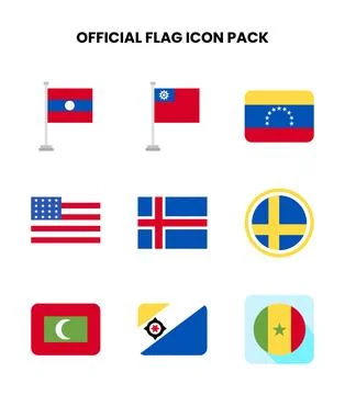 Official Flag Flat Scalable Icons Pack Stock Illustration