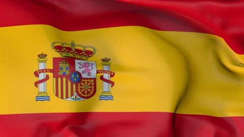 Official flag of the Kingdom of Spain moving with the wind. Stock Footage