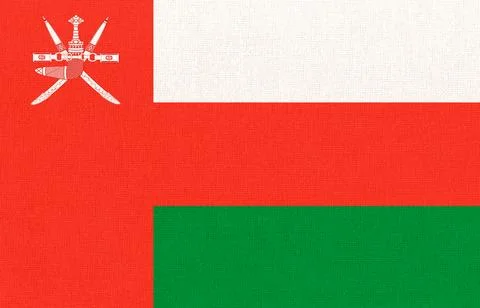 Official flag of Oman with fabric texture background. Omani national flag Stock Illustration