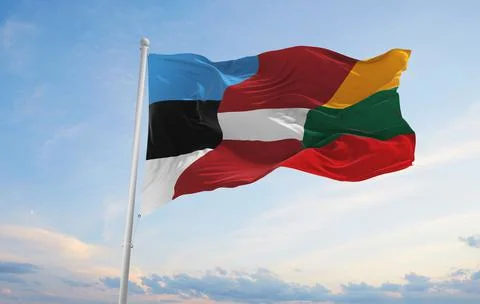 Official flag of Patchwork flag of baltic countries at cloudy sky background  Illustrazione stock