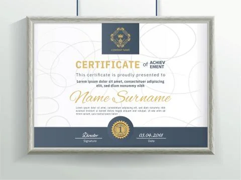 Official grey vector certificate with dark blue beige design elements and Stock Illustration
