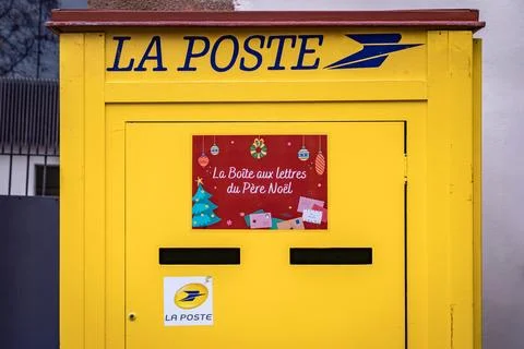 Official La Poste Christmas mailbox for Santa Claus or Pere Noel, Colmar, F.. Stock Photos
