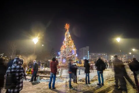 Official lighting of the Christmas tree in Sofia Stock Photos
