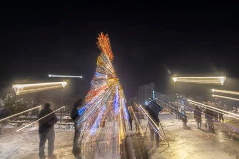 Official lighting of the Christmas tree in Sofia Stock Photos