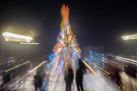 Official lighting of the Christmas tree in Sofia Stock Photos