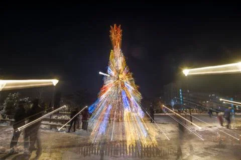 Official lighting of the Christmas tree in Sofia Stock Photos