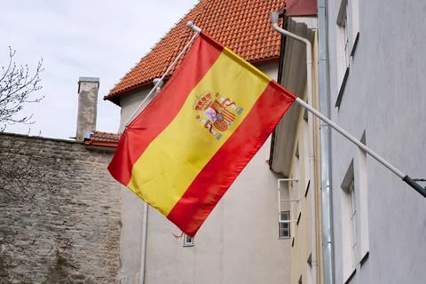 The official state symbol of Spain is a flag of three horizontal stripes - two Stock Photos
