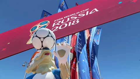 Official symbols of the 2018 FIFA World Cup in Russia Stock Footage