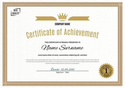 Official white certificate of a4 format with beige border, Official simple bl Stock Illustration