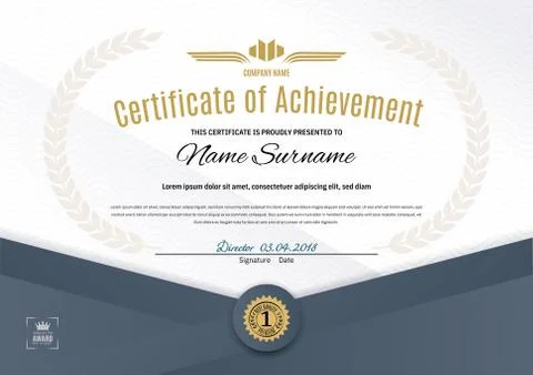 Official white certificate with dark triangle design elements. Business clean Stock Illustration