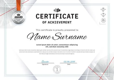 Official white certificate with grey triangle design elements. Business clean Stock Illustration